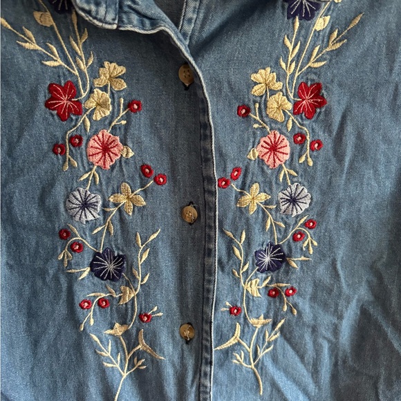 Embroidered Denim Button Down Shirt - Picture 2 of 5